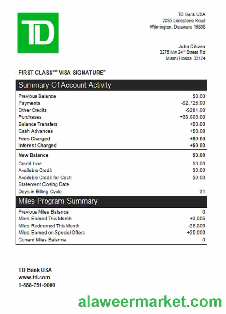 USA TD bank credit card st